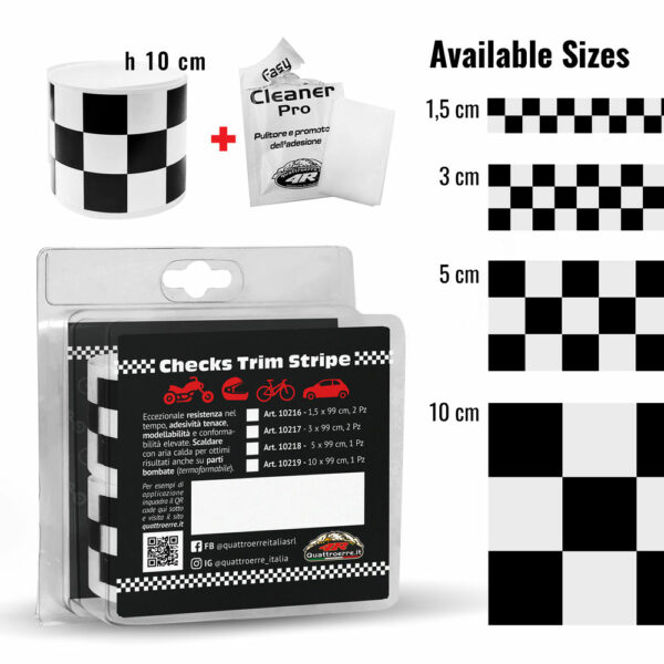 checks trim stripe strisce adesive a scacchi 10 cm, confezione